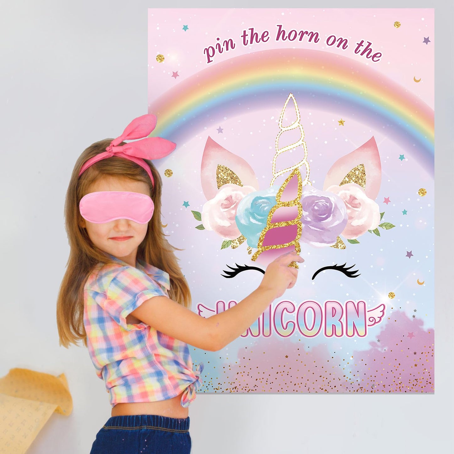 Pin The Tail On The Unicorns Party Game With 24 Pcs Tails For Kids Girls Birthday 21'' X 28'' (Unicorns)