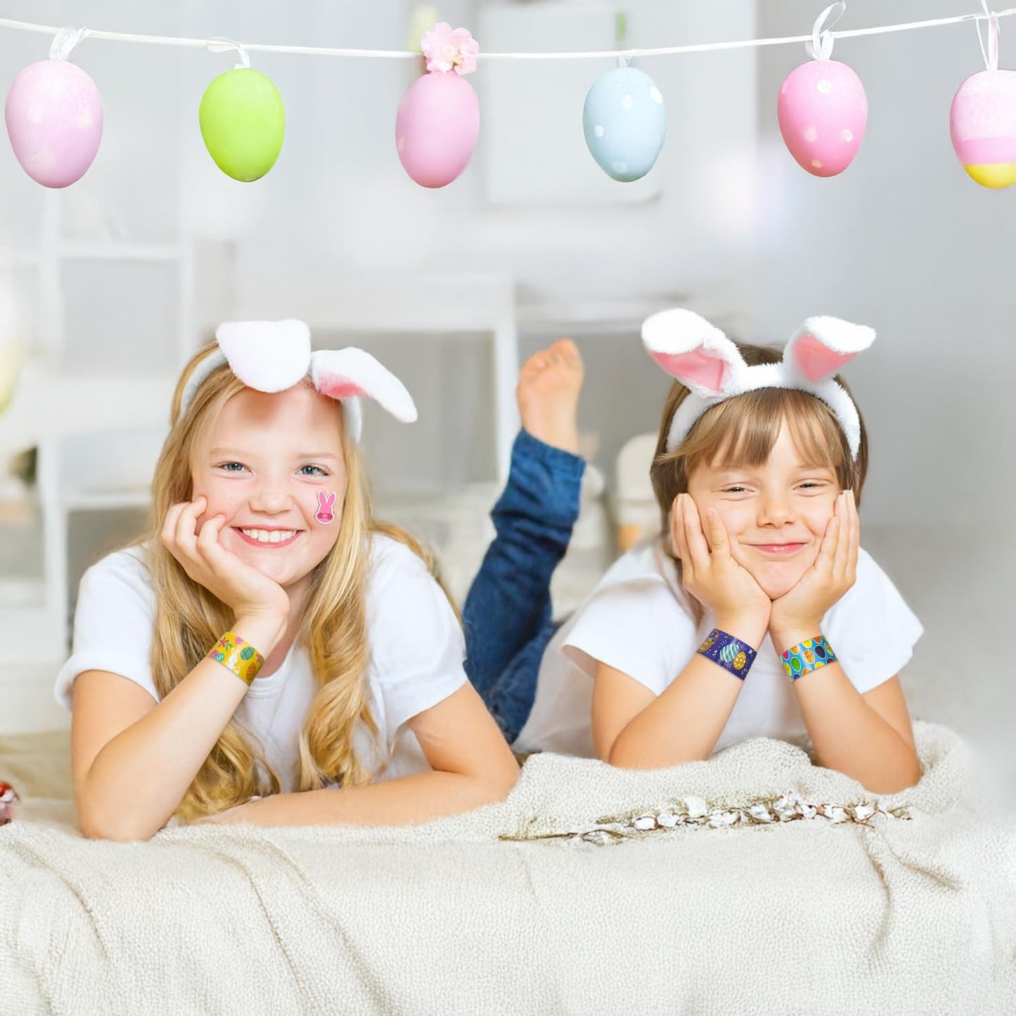 UMEMAXSO 48 PCS Easter Slap Bracelets for Kids - Fun Bunny & Egg Designs, Party Favors, Goodie Bag Fillers, and Classroom Prizes