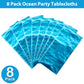 Irenare 8 Pieces Ocean Waves Plastic Tablecloth Ocean Table Cover Water Print Table Cover Ocean Sea Tablecloth Blue For Beach Pool Birthday Party Decoration Shower Supplies (54 X 108 Inch)