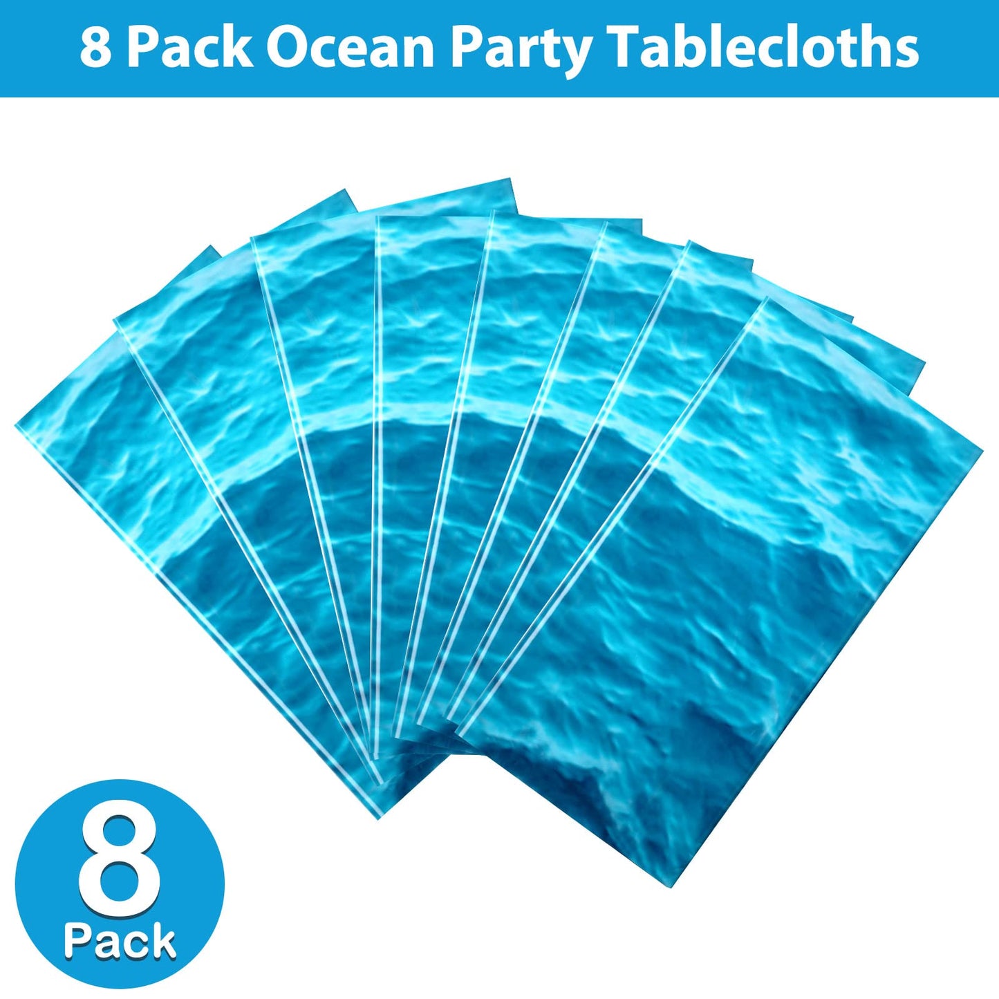 Irenare 8 Pieces Ocean Waves Plastic Tablecloth Ocean Table Cover Water Print Table Cover Ocean Sea Tablecloth Blue For Beach Pool Birthday Party Decoration Shower Supplies (54 X 108 Inch)