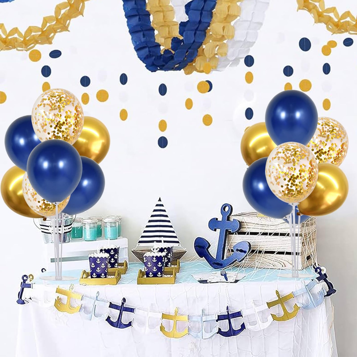 Toniful 4 Set Navy Blue Gold Balloon Centerpieces For Table,Balloons Stand Kit For Graduation Decorations Class Of 2024 Party De