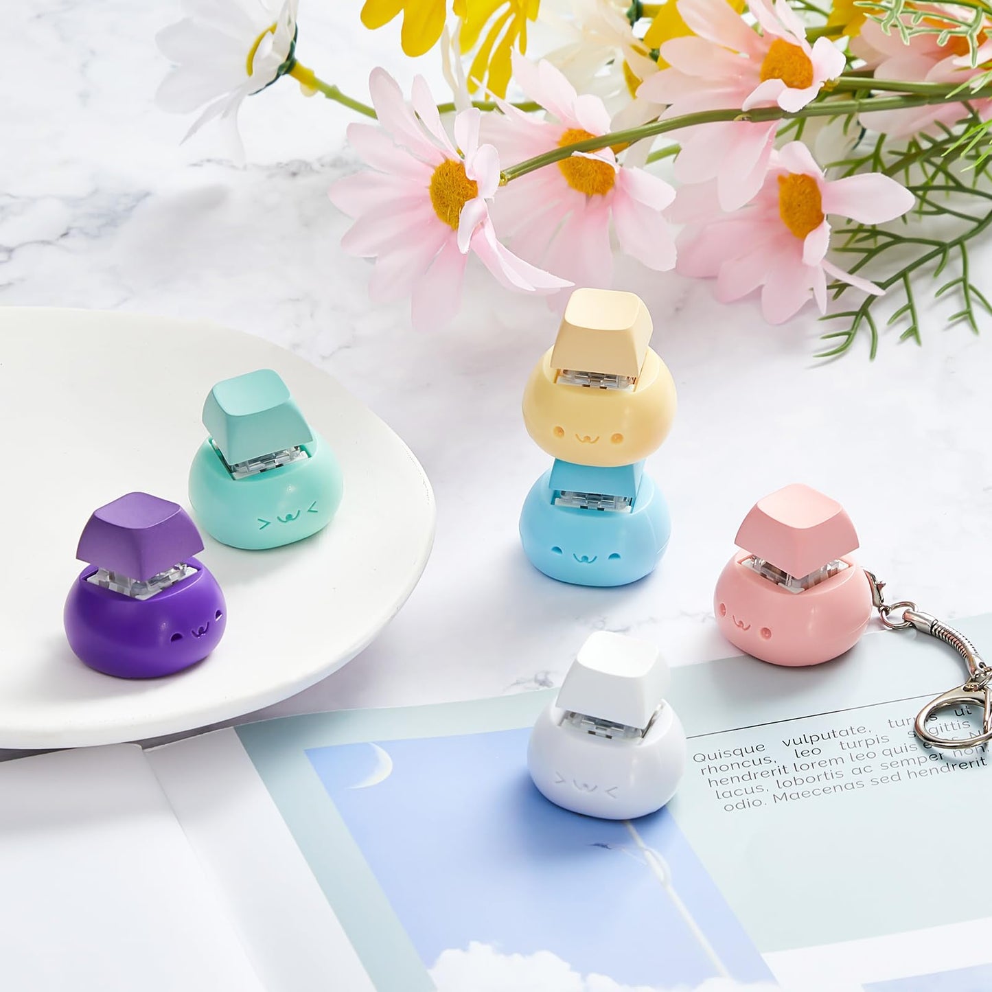 Taiyin 6 Pcs Decompression Toys Keyboard Clicker Toy Keyboard Cube Toy Mechanical Key Toy Keyboard Button Stress Relief for mature-themed Gifts to Relief Pass Time (Cute)