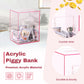 Imeepa Clear Acrylic Piggy Bank With Lock And Key For Kids Adults, Openable Money Saving Box For Cash Coins Real Money (Pink)