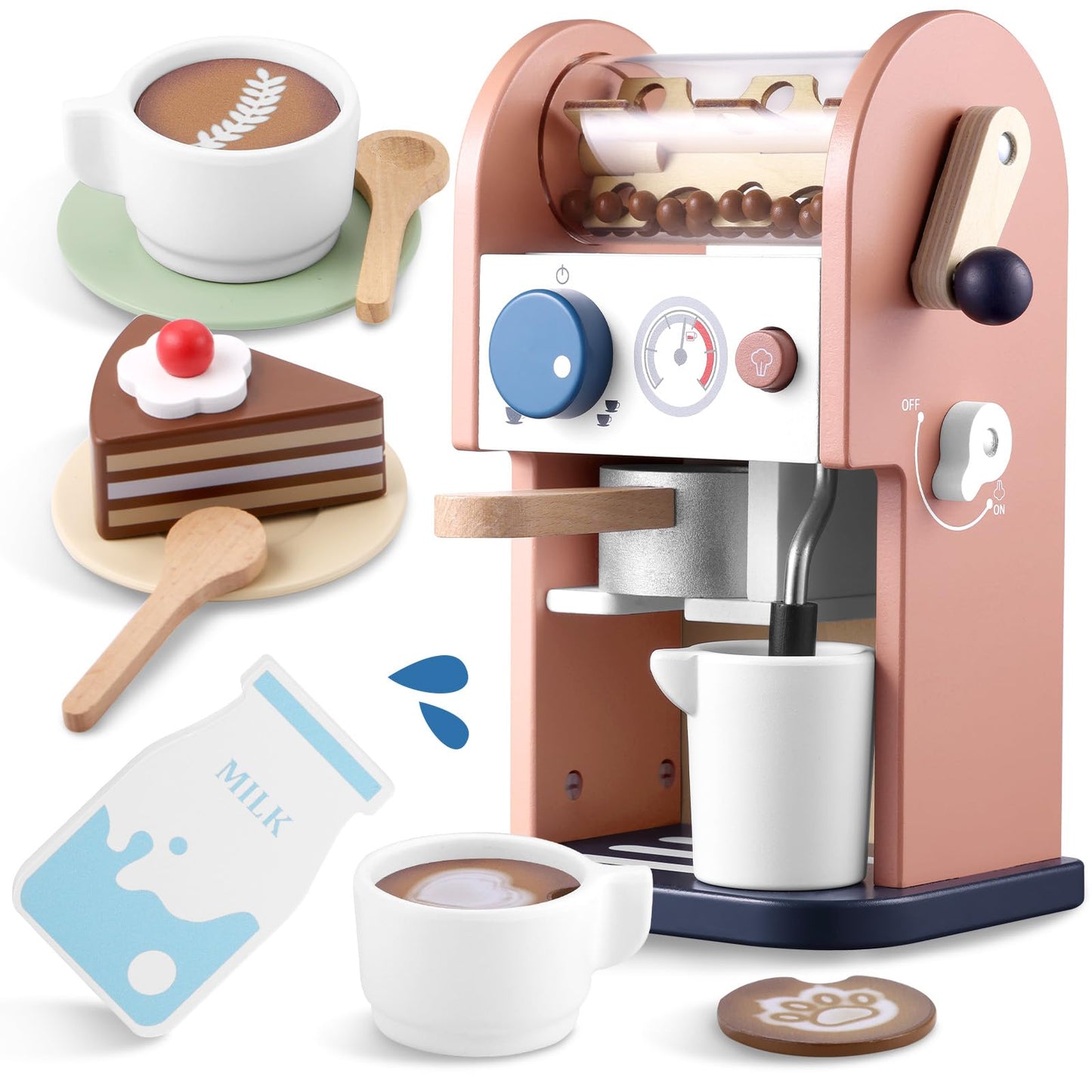 GAGAKU Wooden Coffee Maker Toy 15 pcs Play Kitchen Accessories Toy Coffee Maker for Kids Pretend Playset Toddler Coffee Maker Gi