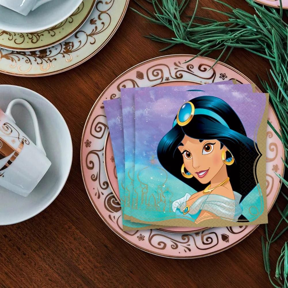 Amscan Disney Princess Napkins, 6.5" Deluxe Paper Napkins, Multicolor, 16-Pack - Jasmine Theme