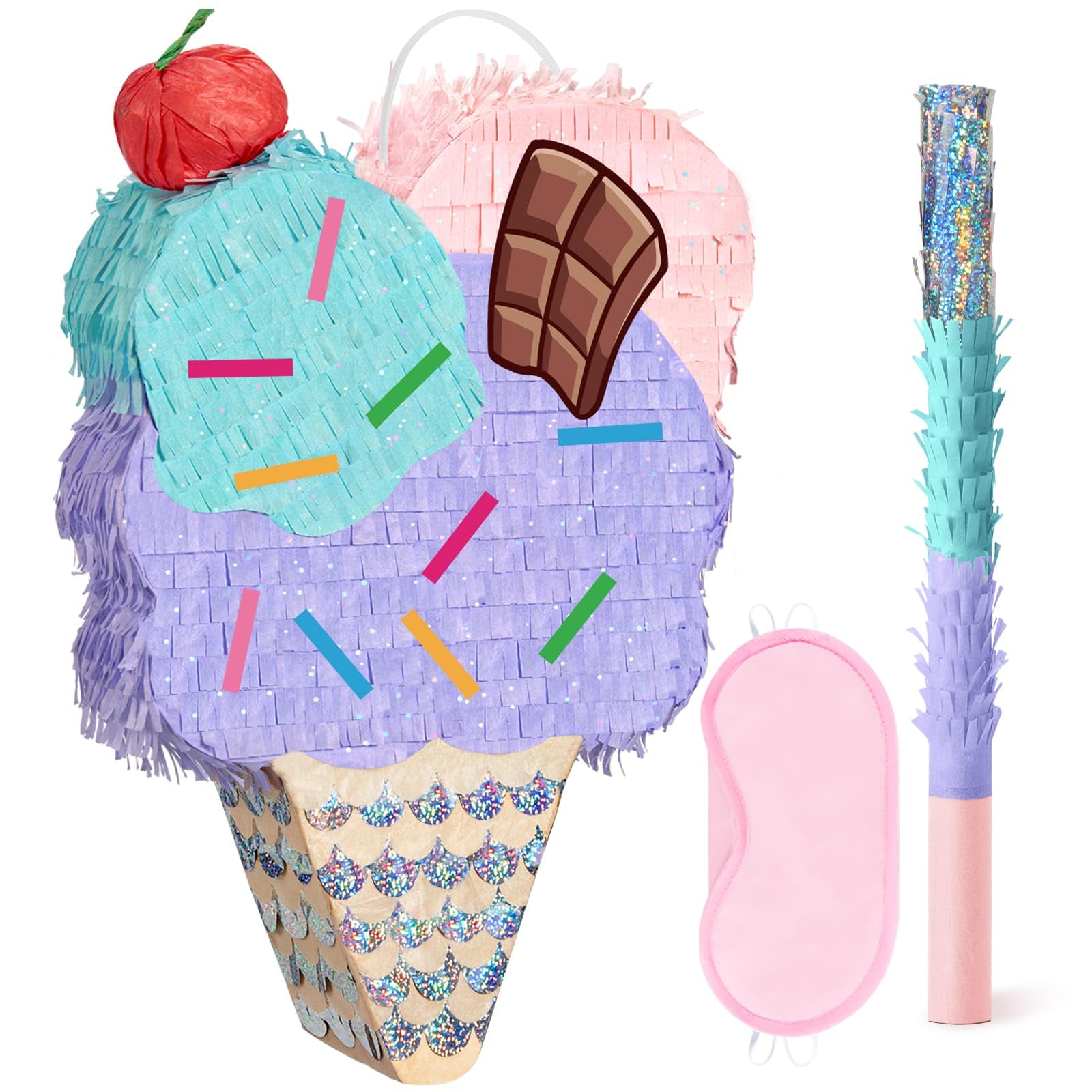 WERNNSAI Ice Cream Piata - Summer Ice Cream Party Decorations for Kids Girls Birthday Pink Pinata Game Candyland Sweet Theme Par