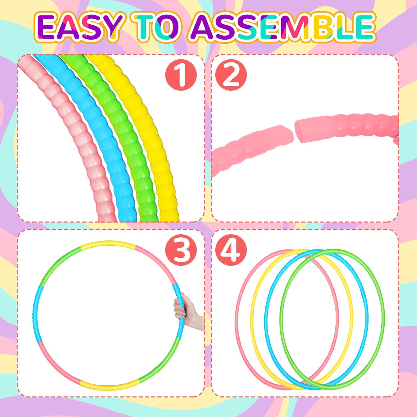 Syhood 12 Pcs Toy Color Hoop Plastic Detachable Adjustable Hoop Light Weight Exercise Hoop Fitness Hoop Equipment Toy Waist Ring for mature-themed Party Game Dance  3 Sizes(Green  Pink  Yellow  Blue)