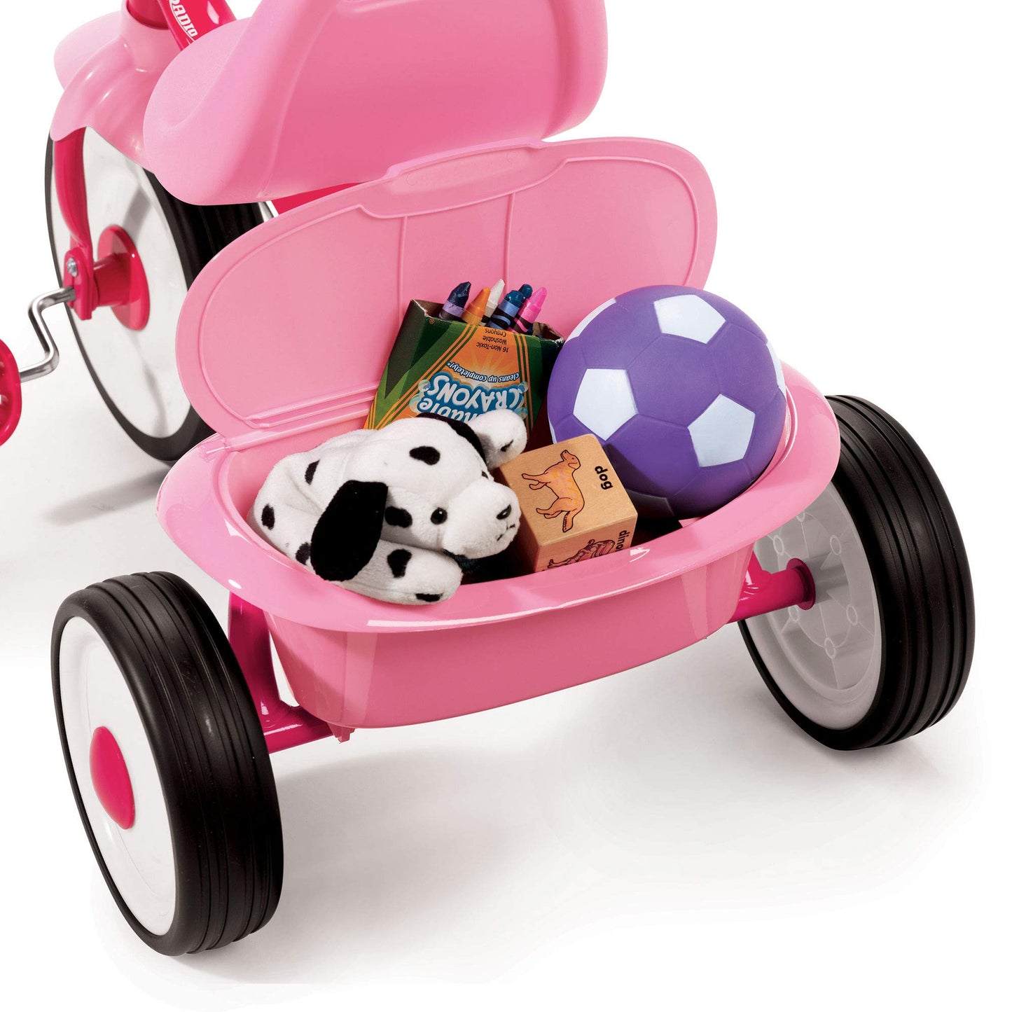 Radio Flyer 415PS Kids Trike - Adjustable Steel Frame, Pink, 15.35"L x 14.76"W x 21.26"H, Storage Bin & Handle Streamers