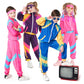 Jeleuon Boys Girls Retro Hip Hop 80S Tracksuit Costume Dance Sportswear Top Pants Sets Outfit Colorblock Windbreaker Sets S