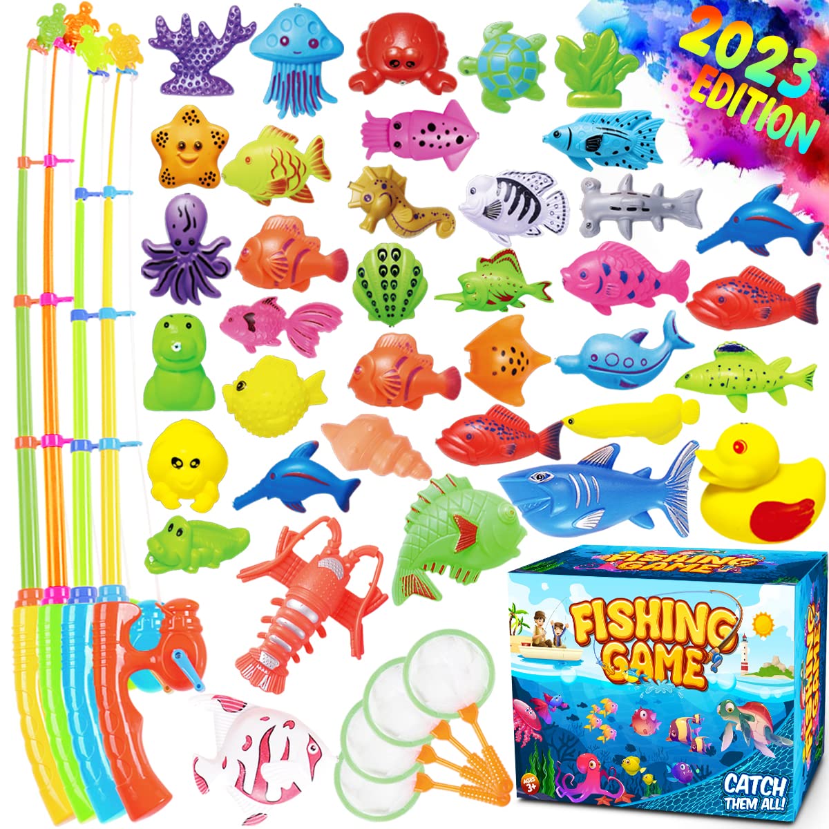 Goody King Magnetic Fishing Game Pool Toys For Kids - Bath Outdoor Indoor Carnival Party Water Table Fish Toys For Kids Age 3 4 5 6 Years Old 2 Players Gift (Large)