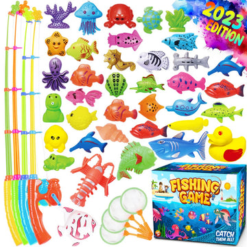 Goody King Magnetic Fishing Game Pool Toys For Kids - Bath Outdoor Indoor Carnival Party Water Table Fish Toys For Kids Age 3 4 5 6 Years Old 2 Players Gift (Large)