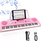 WOSTOO 61-Key Kids Keyboard Piano, Portable Pink Electronic Toy with Microphone & Music Stand, Ideal for Beginners
