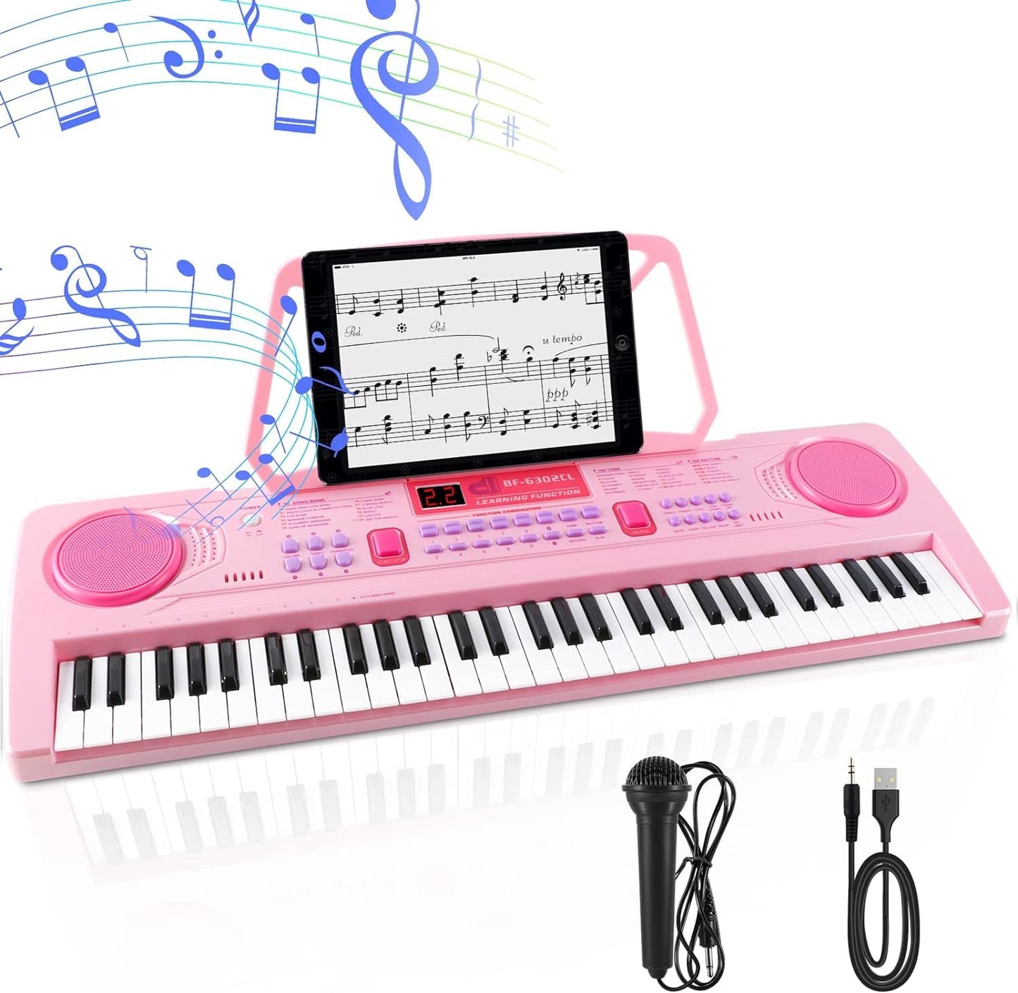 WOSTOO 61-Key Kids Keyboard Piano, Portable Pink Electronic Toy with Microphone & Music Stand, Ideal for Beginners