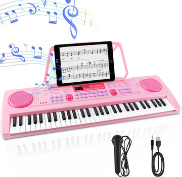 Wostoo Kids Keyboard Piano, Portable 61 Keys Keyboard Electronic Digital Piano, Early Learning Educational Musical Piano Toy Keyboard For Beginners With Music Stand, Microphone (Pink) ?