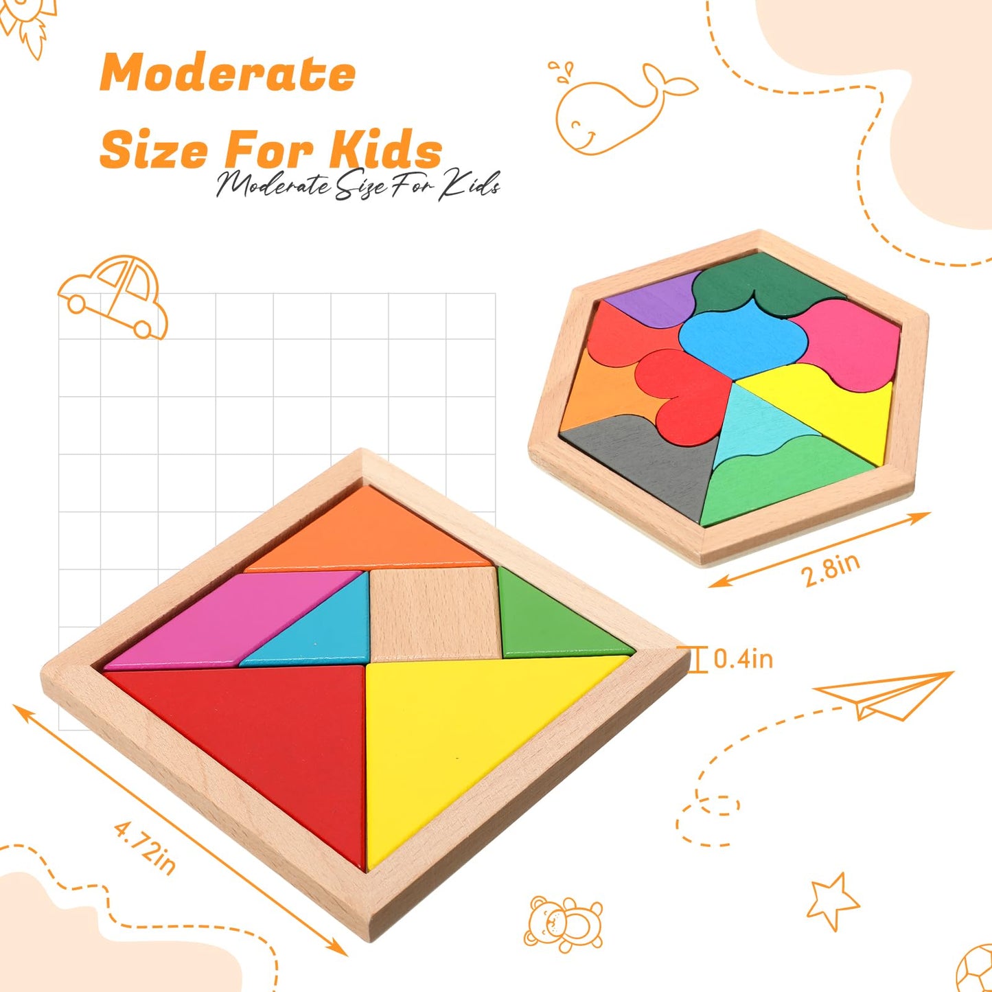 Jerify 8 Pack Wooden Hexagon Puzzles Children Educational Puzzle Blocks Shape Pattern Block Geometric Tangram Jigsaw For Kids Ad