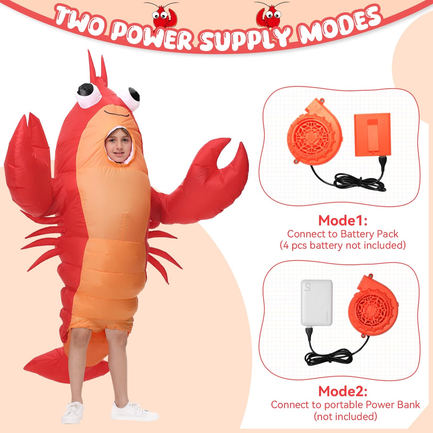 Searhmomo Inflatable Costume Lobster for Kids  Funny Halloween Lobster Blow Up Costumes Crawfish Costume with Huge Pincers for Boys Girls Cosplay Party
