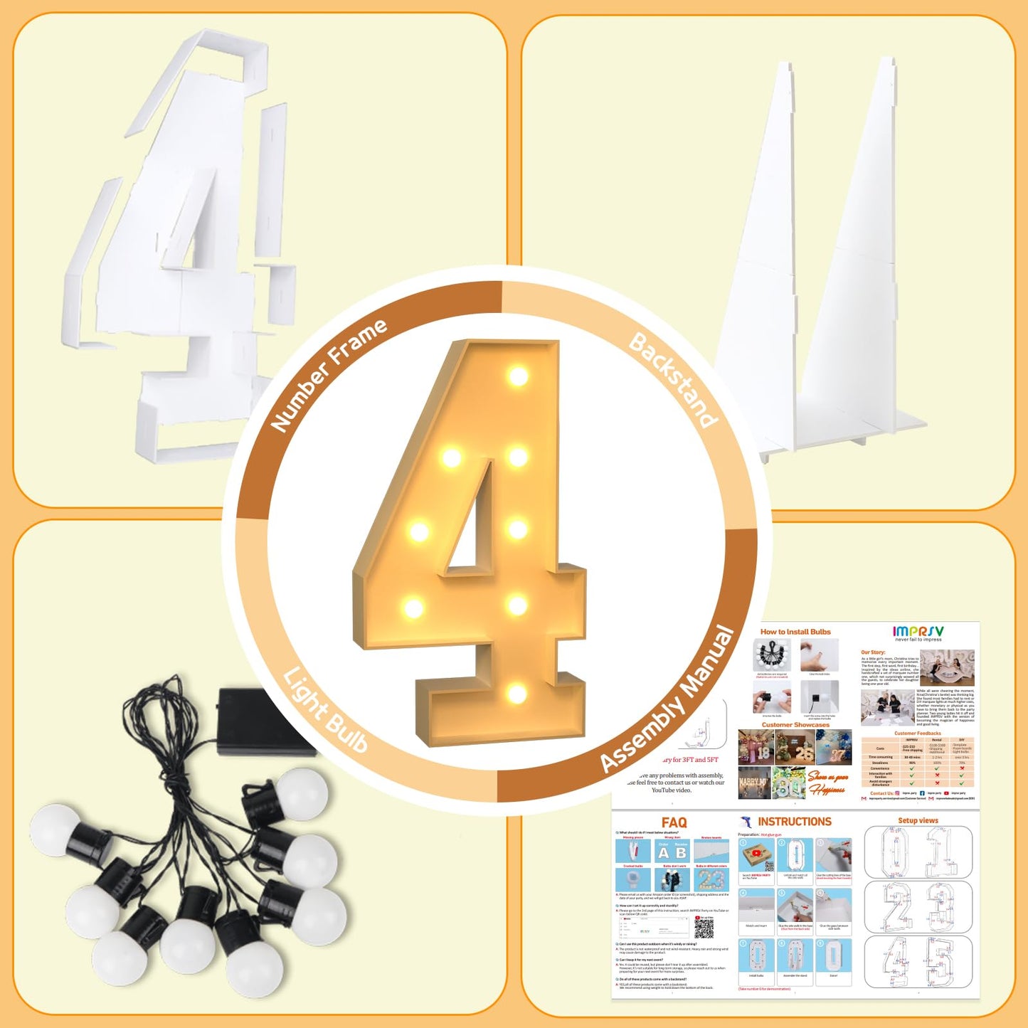 Imprsv 3Ft Light Up Numbers, Marquee Numbers For 40Th Birthday Decorations Anniversary Party Decor, Mosaic Numbers For Balloons