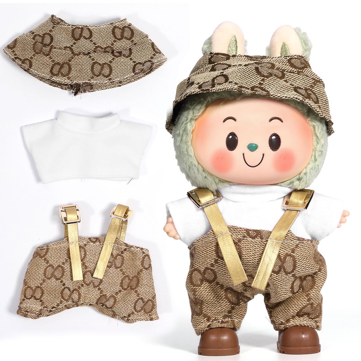 AICase for 17cm Doll Clothes/Outfit Clothes Set for 17cm Doll 2 Piece Set Hat Clothing Boys and Girls Stylish Adorable Dolls Clothes Accessories_Brown