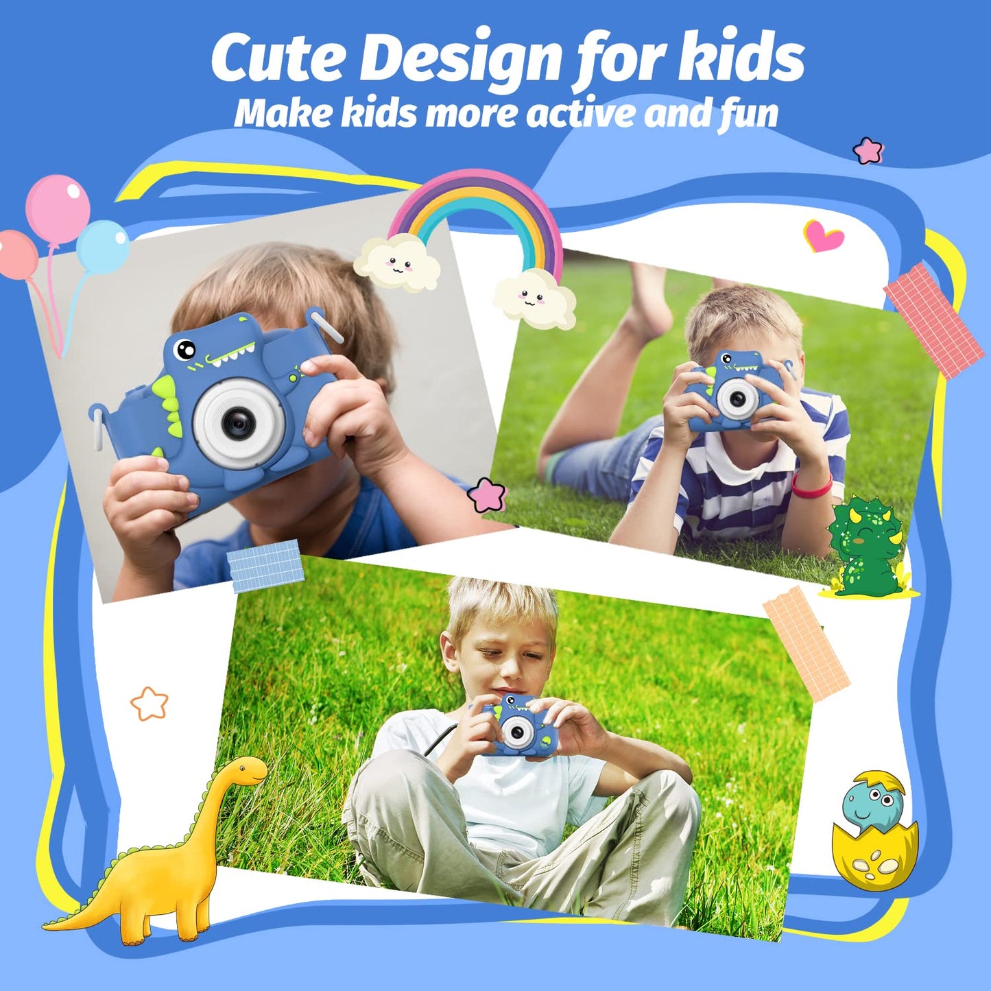 Upgrade Dinosaur Kids Camera, Christmas Birthday Gifts For Girls Boys 3-12, 1080P Hd Selfie Digital Video Camera For Toddlers, C