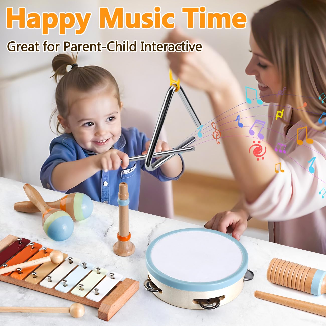 Musical Instruments for Toddlers 1-3 Wooden Music Toys for 1 Year Old with Xylophone & Maracas Montessori Percussion Set in Neutral Boho Colors Kids Preschool Educational Birthday Gifts