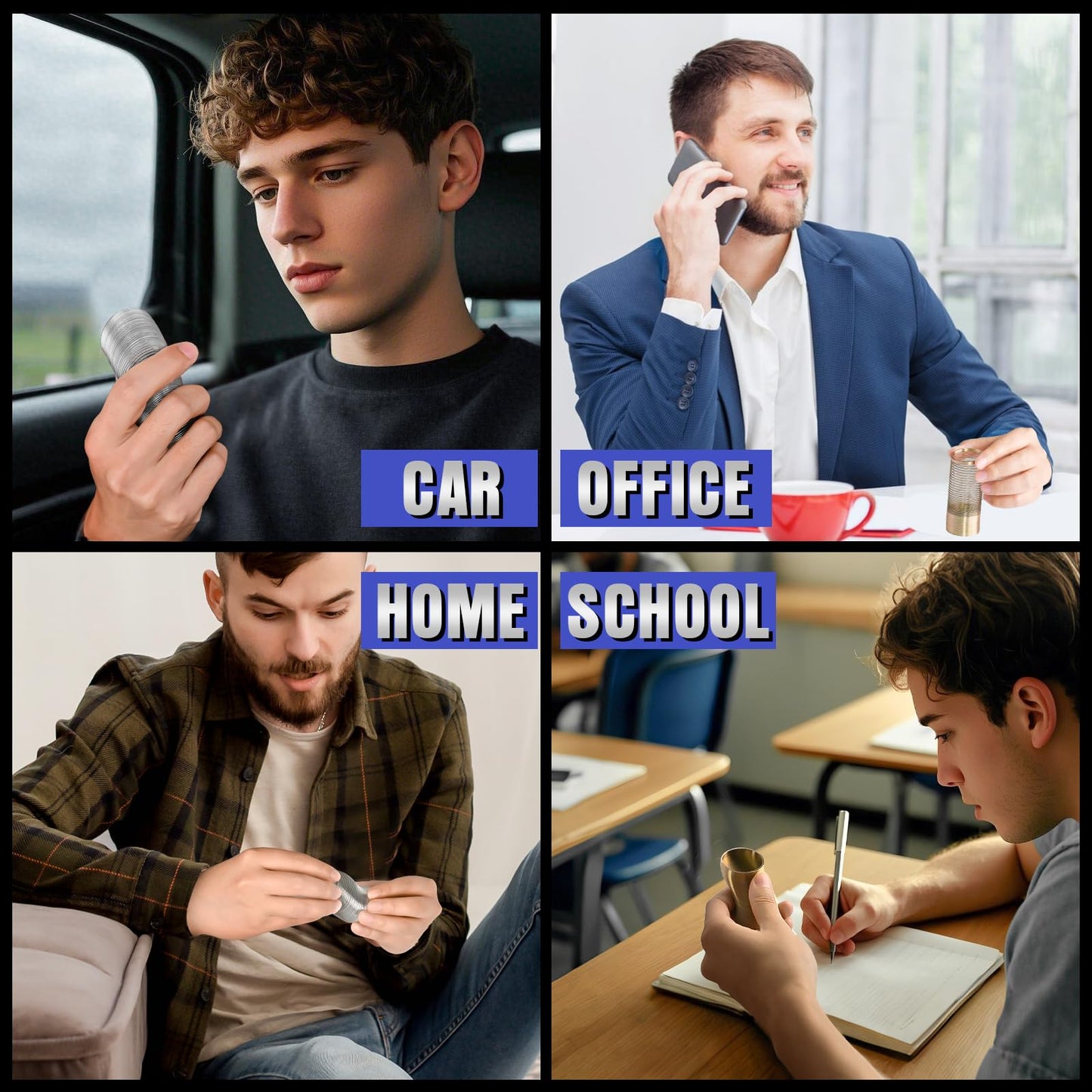 Metal Fidget Spring Toys, Quiet Cool Stress Relief Toys 6 PCS Set for Adults Office Desk Spring Walking Toy for Classroom Prize