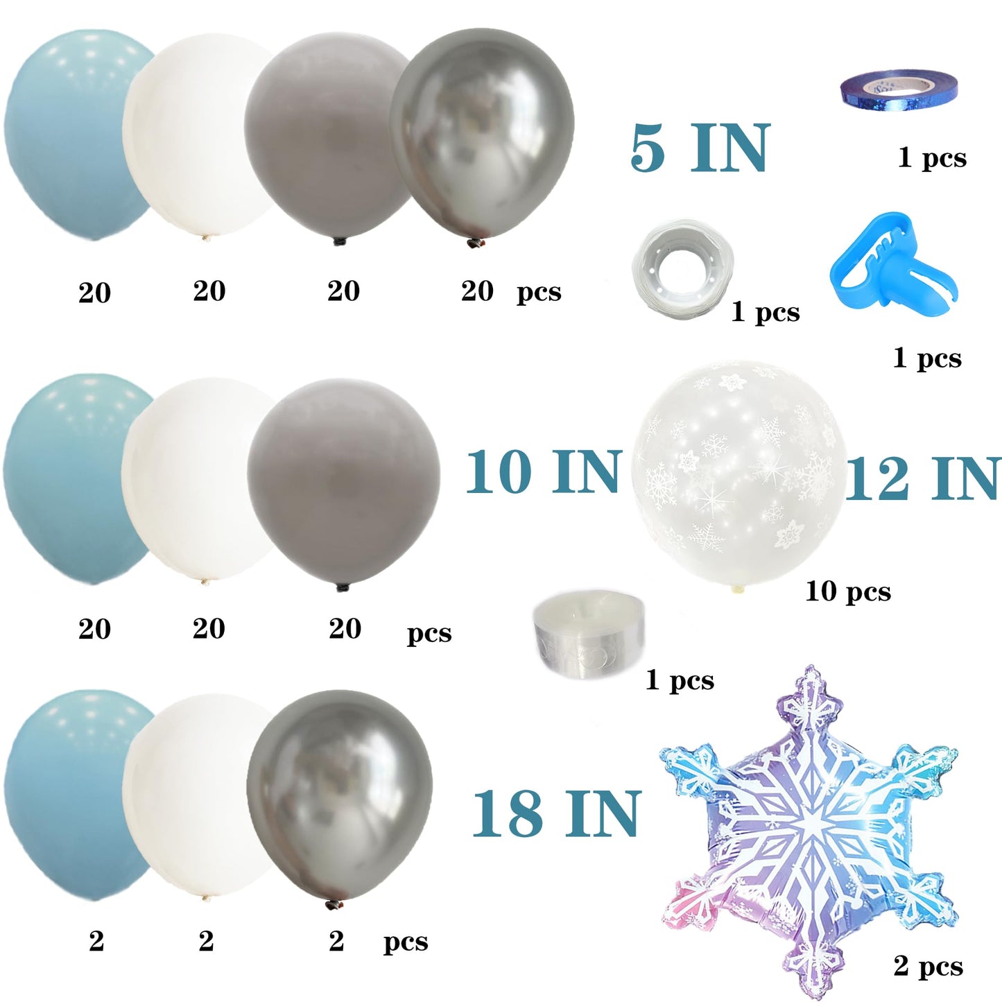 173 Pcs Winter Wonderland Balloons Garland Kit With Haze Blue White Grey Snowflake Balloons For Onederland Baby Shower Birthday