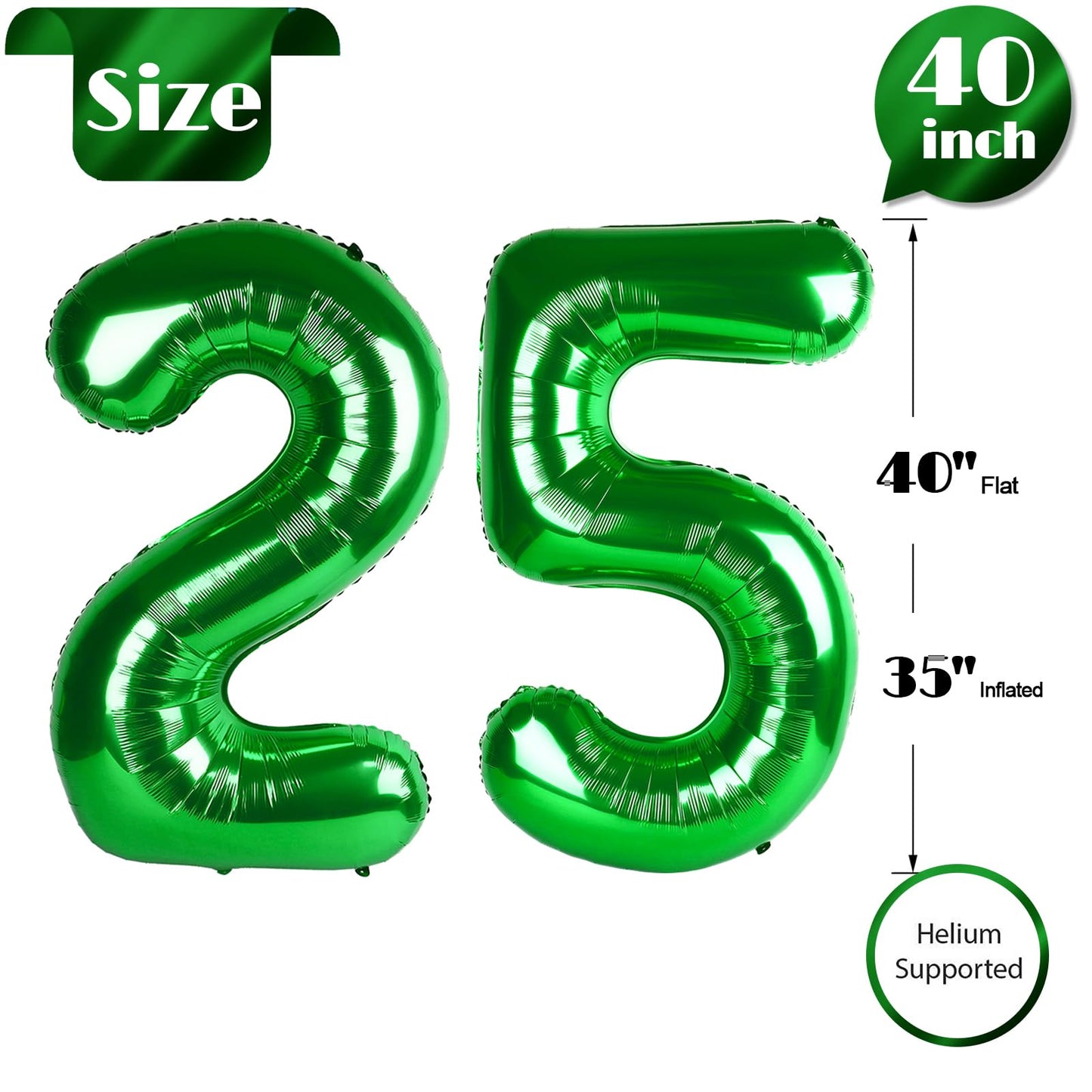 25 Balloon Number, Green Number 25Th Birthday Balloons 40 Inch, 25 Or 52 Years Old Green Birthday Decorations For Men Women, 25T