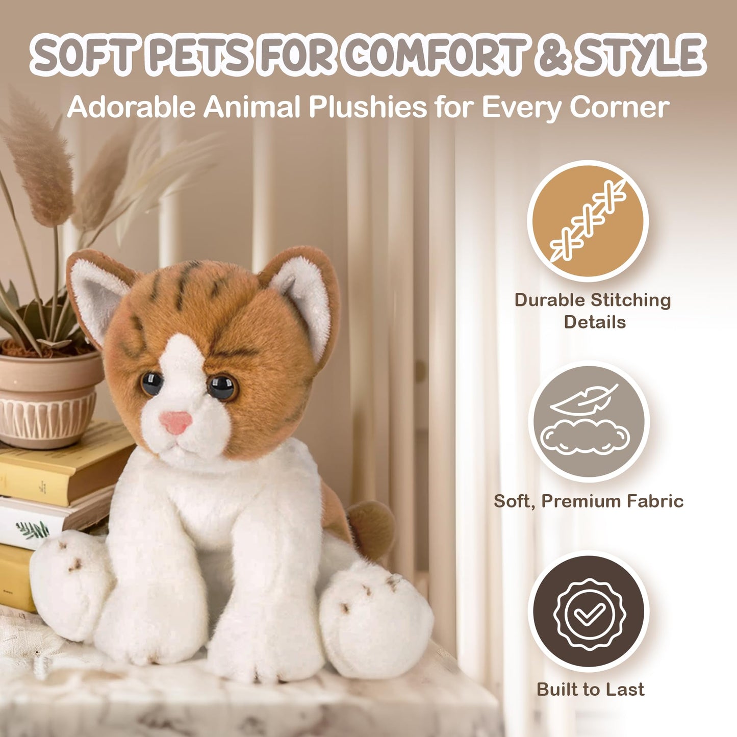 Forest & Twelfth 12 Orange Striped Cat Plush  Heirloom Collection Stuffed Animal  enhanced Materials  Best Gift for Kids Age 3+  Nursery and Room Decor (12'' Striped Cat Orange)