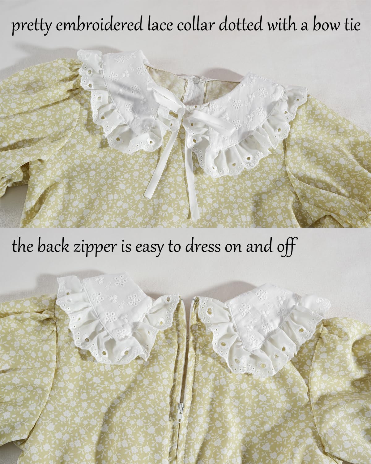 Ltakk Pioneer Dress Girls Colonial Costume Prairie Pilgrim Girl Dresses With Ruffled Pinafore, Olive Yellow, Large, Age Over 4 Y