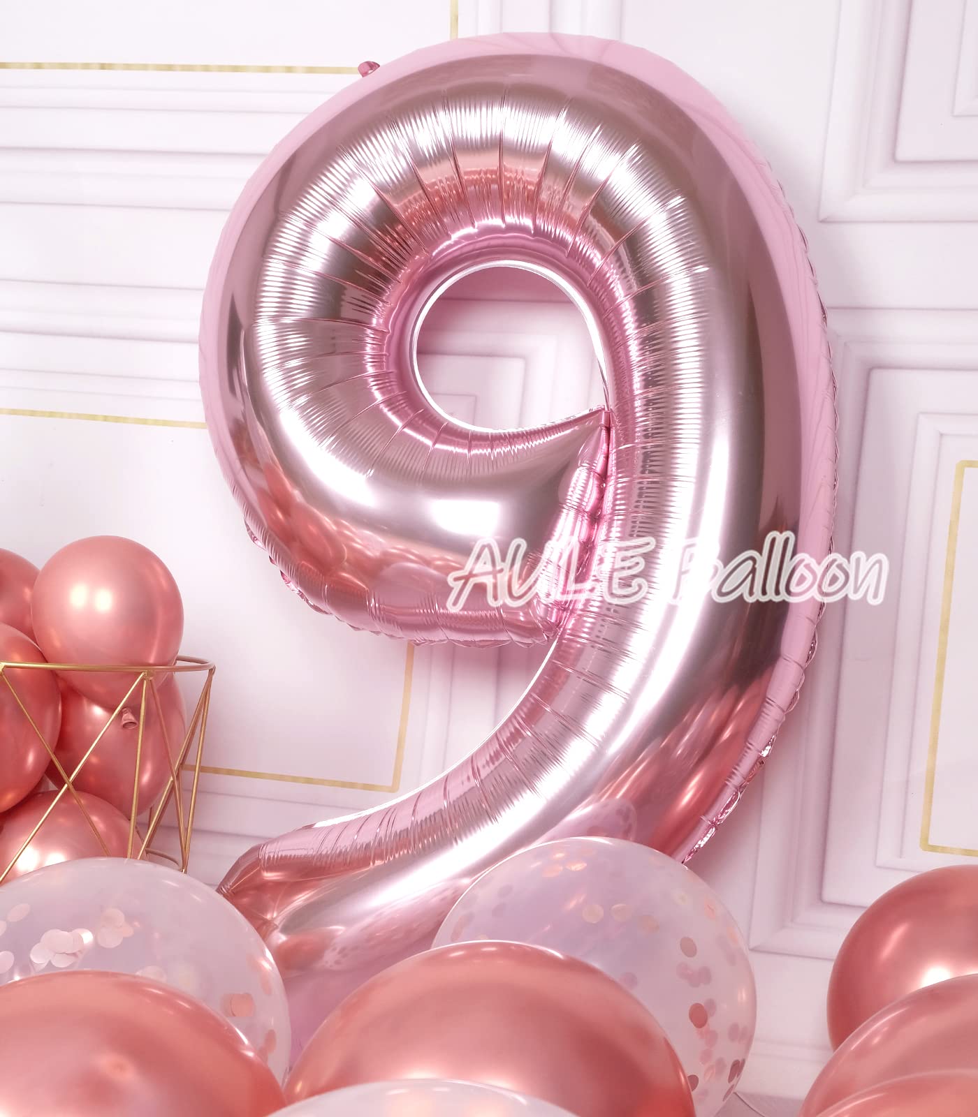 Aule 40 Inch Big Rose Gold 9 Balloon Number Large Foil Helium Number Balloons 0-9 Jumbo Giant Happy 9Th Birthday Party Decoratio