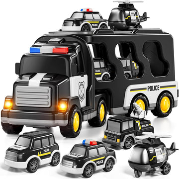 Kidoyz 5-In-1 Police Trucks Toy Set For Kids | Transport Carrier Truck With 4 Mini Vehicles | Toys For Boys & Girls Ages 3-7 | T