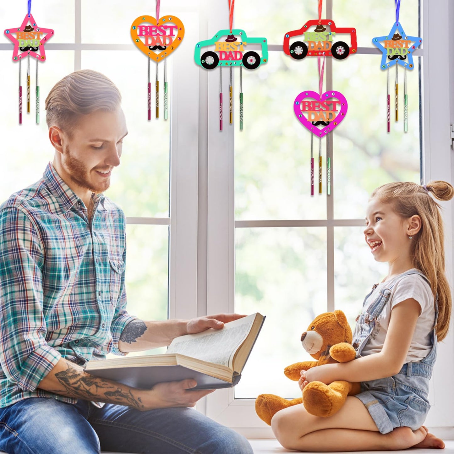 Fennoral 9 Pack Dad Wind Chime Kit For Kids Make You Own Fathers Day Craft Diy Coloring Wooden Father'S Day Art And Craft For Ar