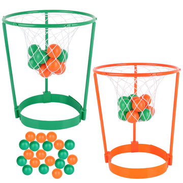 2 Pack Head Hoop Basketball Party Game For Kids And Adults Carnival Game Adjustable Basket Net Headband With 20 Balls For Carnival Party Birthday Party Family Indoor Outdoor Game (Green + Orange)