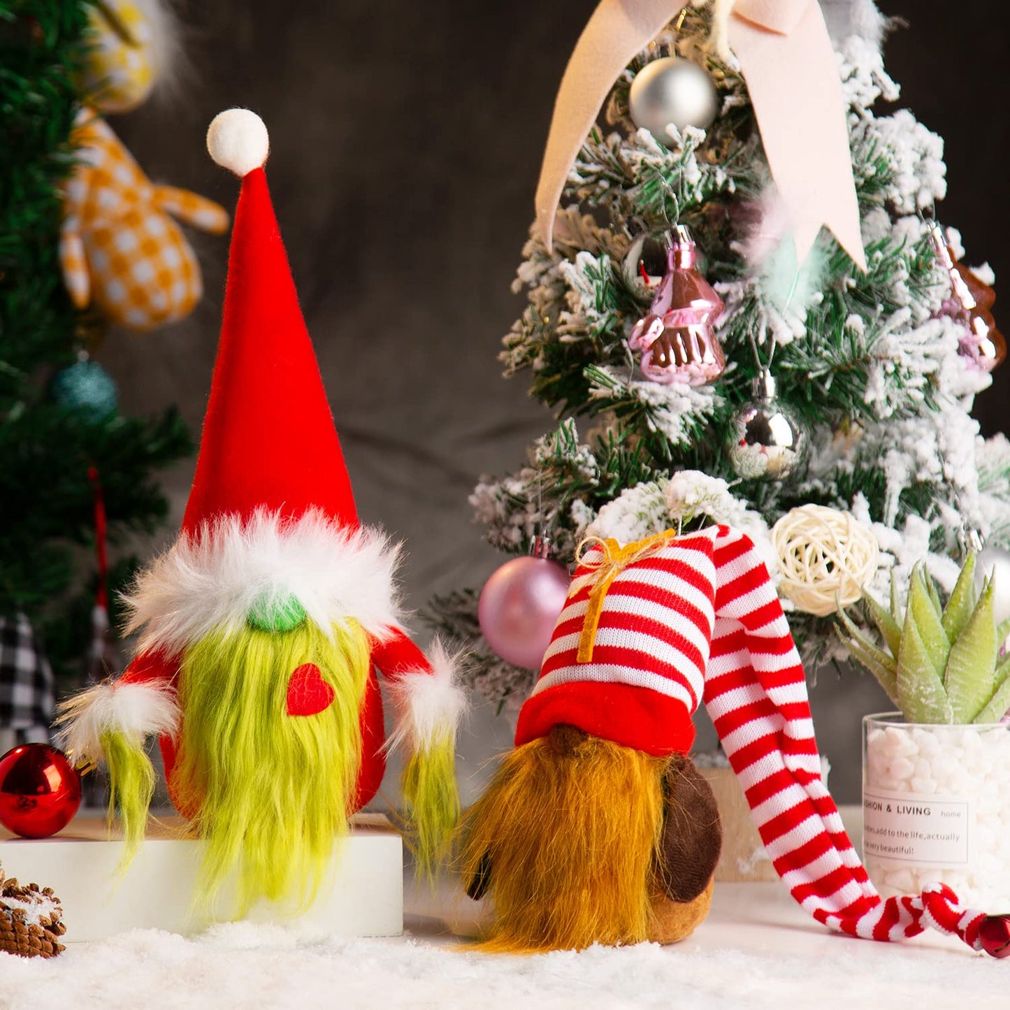 Bwfy Christmas Gnomes Decorations 2-Pack Handmade Swedish Tomte Plush Gnomes Scandinavian Santa Elf Christmas Table Tiered Tray
