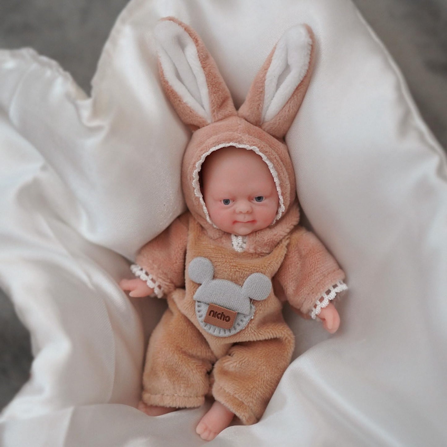 Mire & Mire 4.5'' Reborn Baby Dolls Bunny Clothes Full Body Silicone Baby Boy Doll Lifelike Mini Surprice Children Anti-Stress -