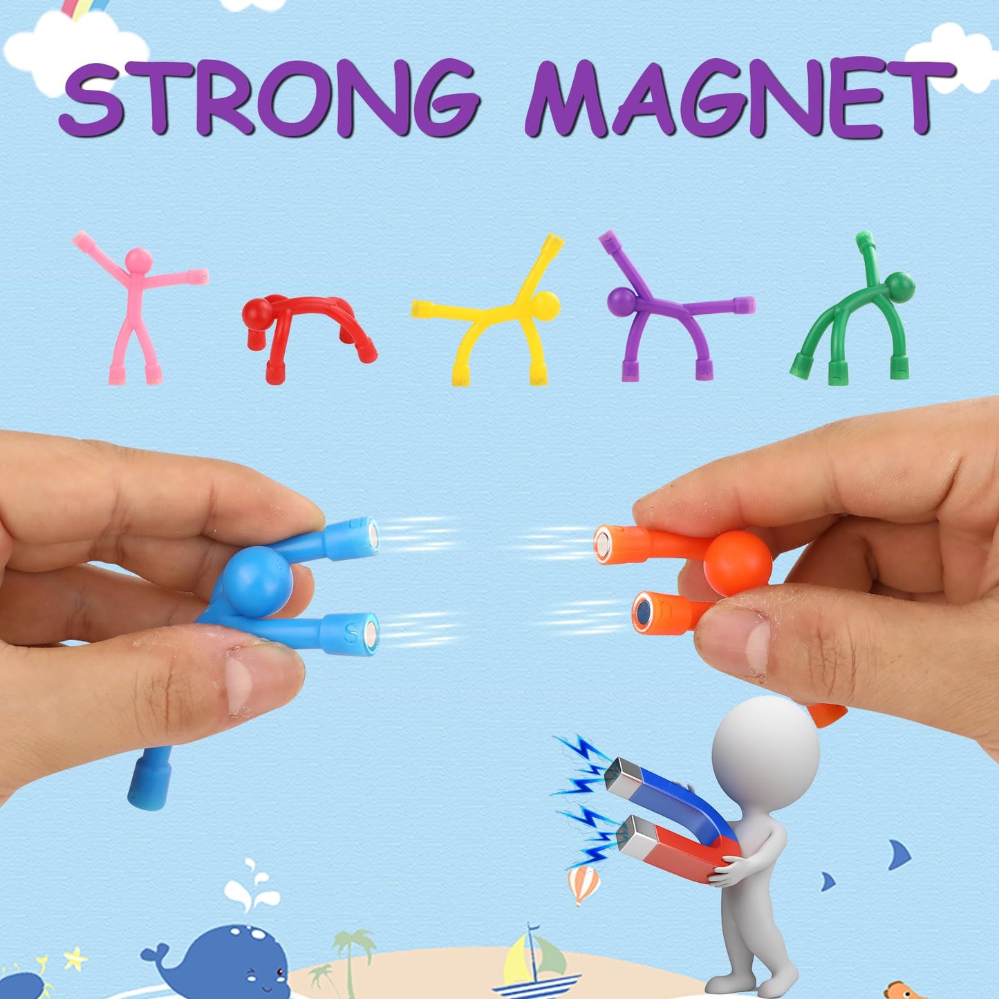 BEST CHOICE MAGNETS 30Pcs Translucent Magnetic Humanoid Toys - Colorful Magnetic Travel Toys for Refrigerator & Office Whiteboard