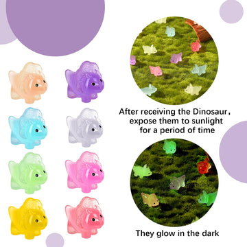 libfrnt 120Pcs Luminous Mini Resin Dinosaur Miniature Glow in The Dark Colorful Tiny Dinosaur Ornament for Garden Landscape Aqua