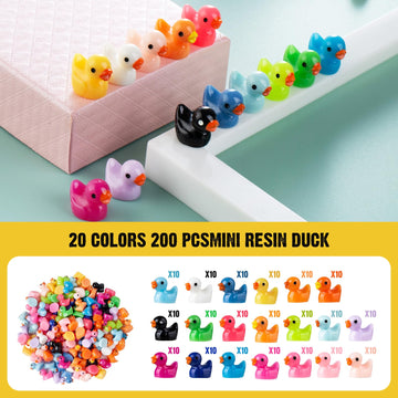 200 Pcs Mini Resin Duck Colorful Miniature Figures Micro Fairy Garden Landscape Aquarium Hide And Seek Dollhouse Cake Decoration