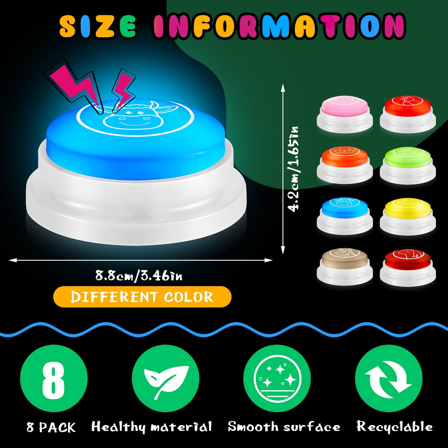 Syhood 8 Pcs Animal Answer Buzzers Game Show Buzzer Animal Sounds Button Assorted Sounds And Colors Buzzers Gifts For Back To School Team Family Game And Trivia Nights(Led Style)