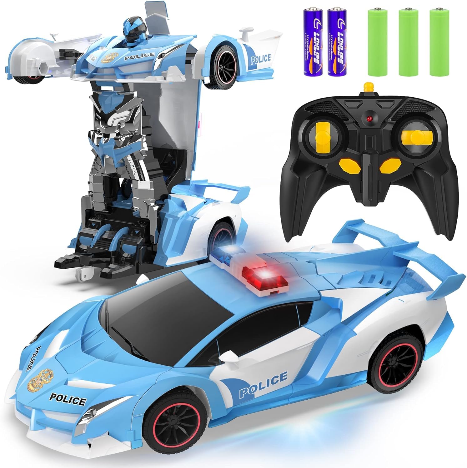 Senfhome Remote Control Car - Transforming Toy Car Robot, One-Button Deformation with Flashing Lights 2.4GHz 1:18 Scale Transfor