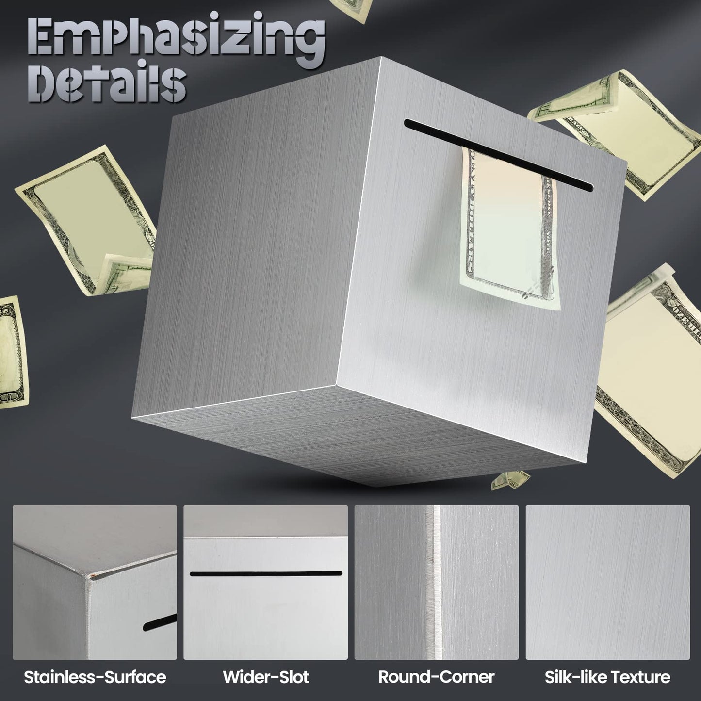 4 Pcs Piggy Bank For Adults Stainless Steel Adults Savings Bank Must Break To Open Metal Money Bank Money Saving Box, 4.72 Inch