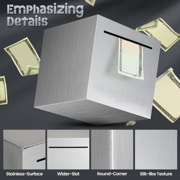 4 Pcs Piggy Bank For Adults Stainless Steel Adults Savings Bank Must Break To Open Metal Money Bank Money Saving Box, 4.72 Inch