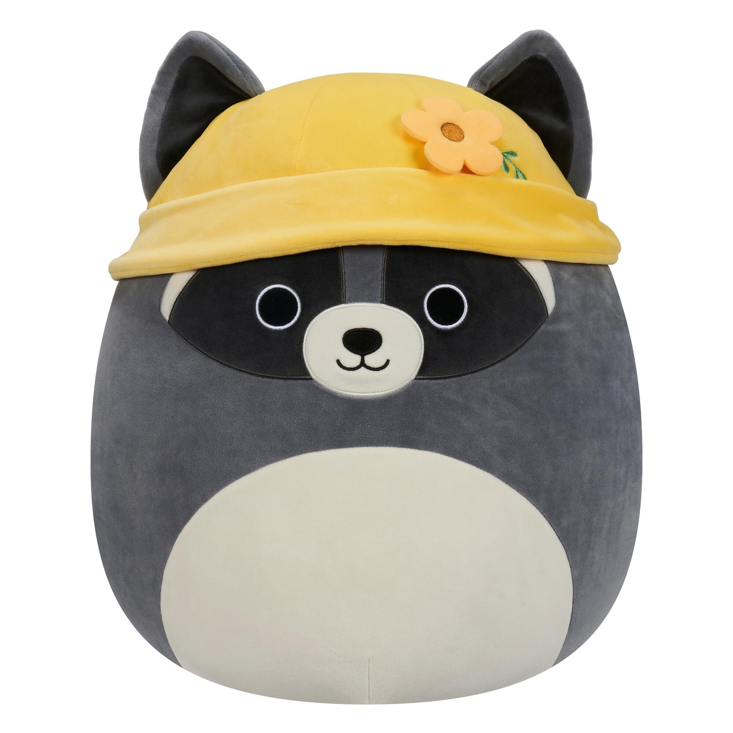 Squishmallows Original 14-Inch Plush Rocky Grey Raccoon with Yellow Bucket Hat - Soft Polyester Toy, Model SQER00885