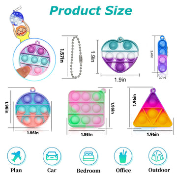 Pop Fidget Keychain Mini Fidget Toys Bulk 180 Pack Party Favors For Kids 3-5 4-8 Year Boys Girls Push Pops Bulk Stocking Pinata