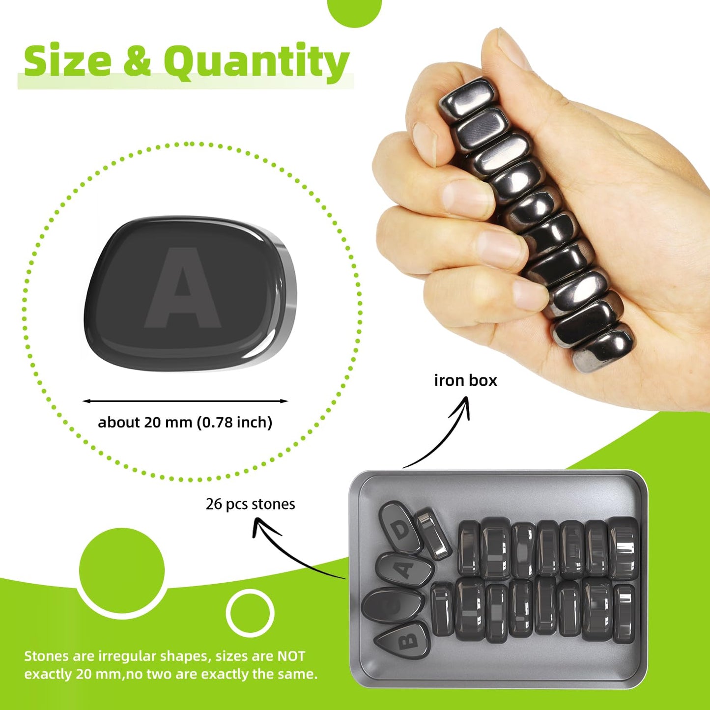 Caturledas 26 PCS Ferrite Stones Engraved Capital Letter  Laser Carving Magnetic Fidget Toys for Office Stress Anxiety Relief Executive Desk Magnet Toys for Men Women mature-themeds Gifts  20 mm  Black