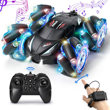 Jovow RC Stunt Car, 2.4GHz 4WD Gesture Sensing Remote Control Car with Cool Light and Music, Double-Sided 360 Flips RC Cars for 