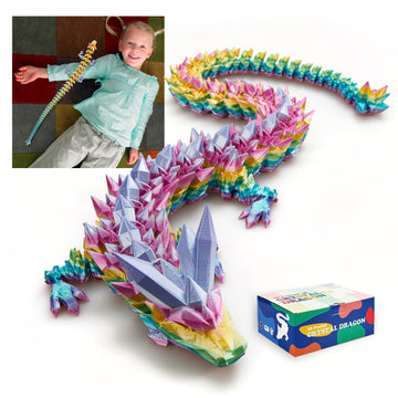 Rwsefk 24 In 3D Printed Dragon, 24Inch Dragon,3D Dragon Toy,Large Dragon Present,Ariculated Crystal Dragon(Rainbow)