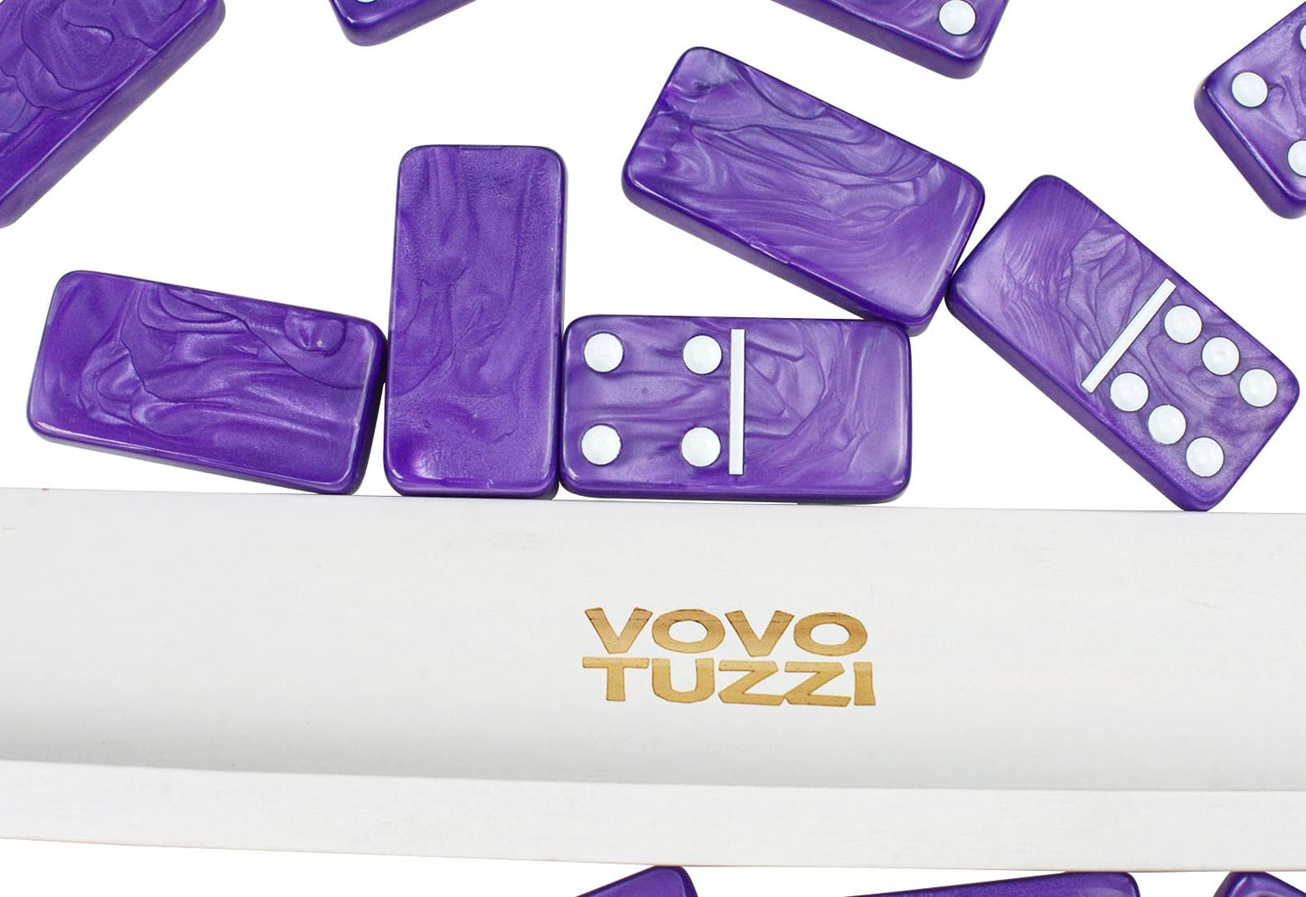 Vovotuzzi Dominos Set For Adults, Double 6 Dominoes Set With 4 Domino Wooden Racks, Marble Purple Dominos For Kids And Adults Wi
