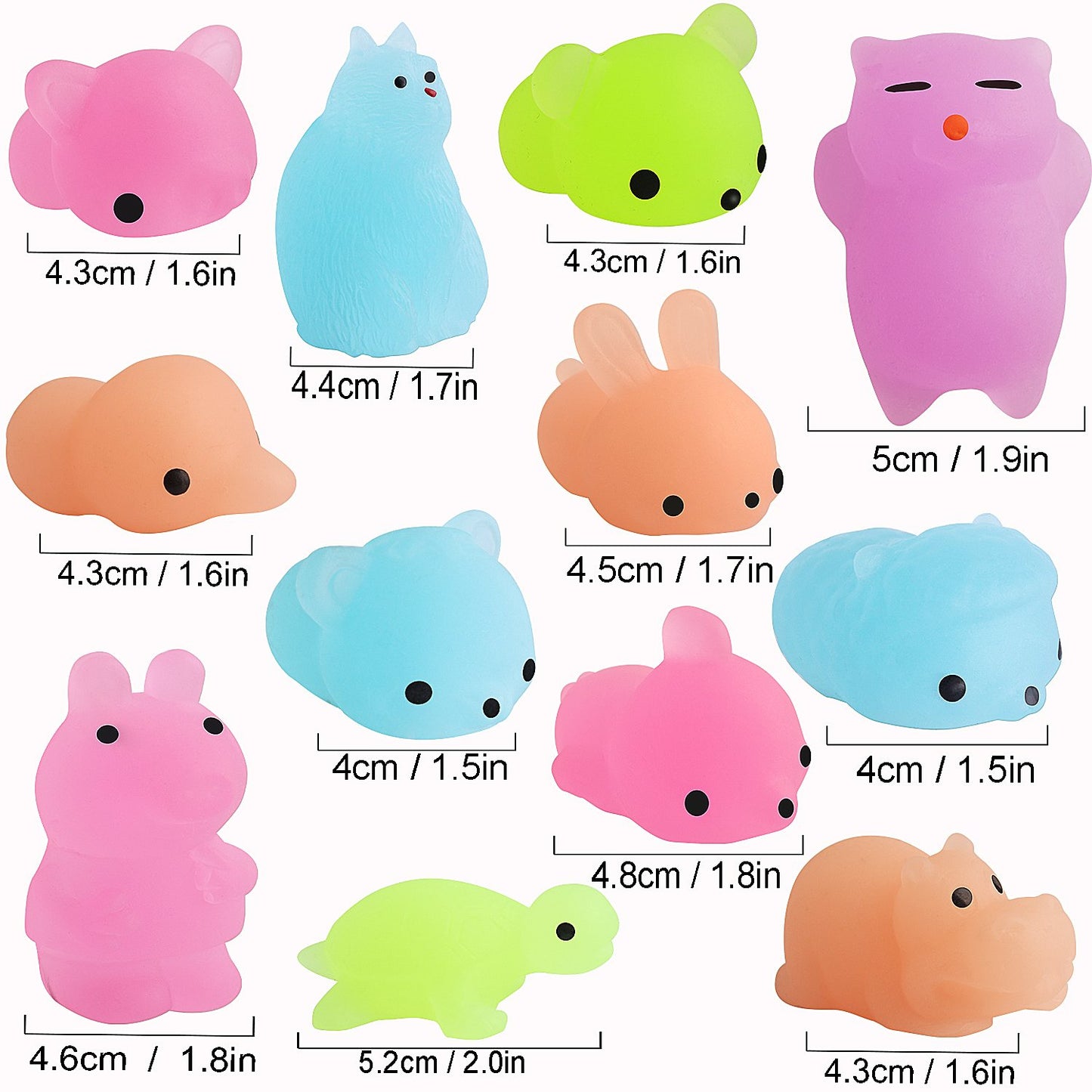 Outee 30 Pcs Mochi Animals Toys Glow In The Dark Mochi Toys Mini Stress Relief Toys Mochi Cat Relief Stress Toys Easter Gifts