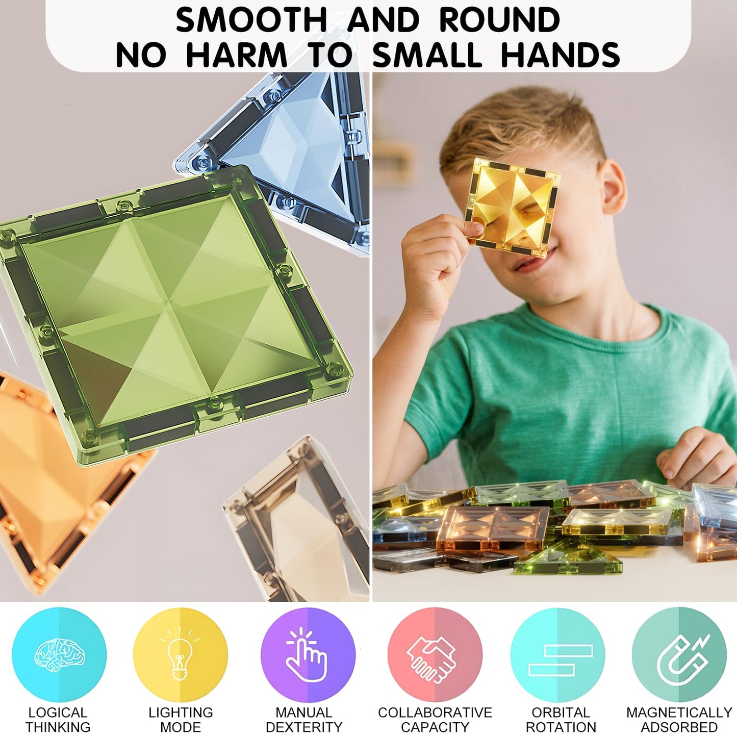 Deluxe Quality Magnetic Tiles Building Set with Attractive Reflective Pattern  LED Lights  Marble Run  and Cars - STEM Educational Toy for Creative Kids Girls Boys 3+ (147 pcs Big Castle with 2 Cars)